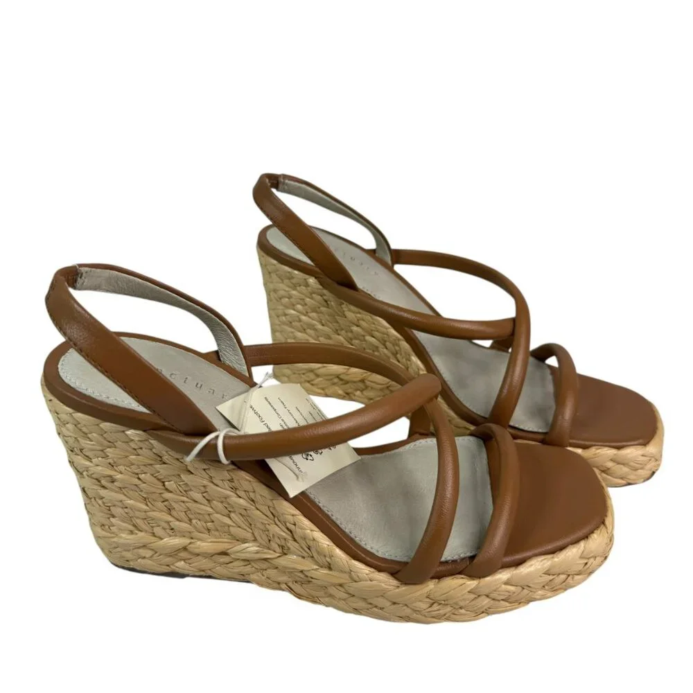 Sanctuary Tan Leather Strappy Wedge Sandals Size 8.5M | NWT $129 | Wedge Heels